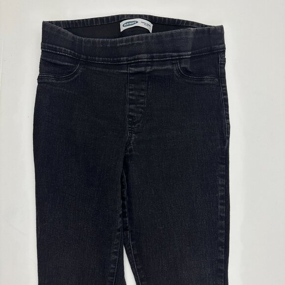 Old Navy Super Skinny Mid Rise Pull On Women's size 10P Black Denim jeans - Picture 2 of 5